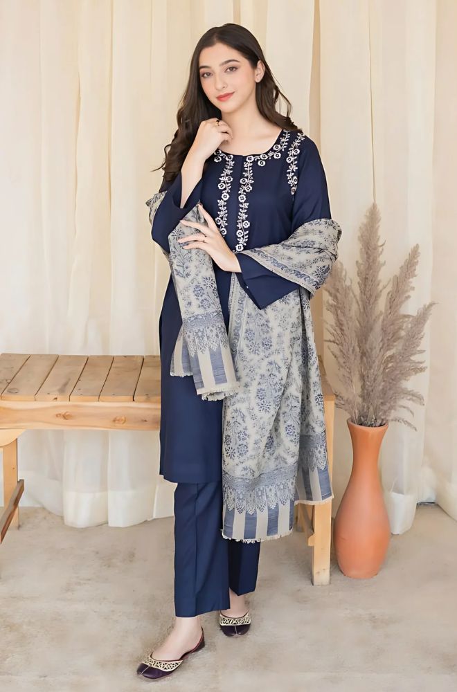 Aisling - 3PC Unstitched Dhanak Embroidered Shirt with Embroidered Dupatta and Trouser