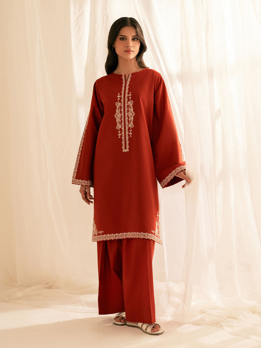 BATIK-2PC DHANAK EMBROIDRED SHIRT WITH DHANAK EMBROIDRED SLEEVES-WM-121