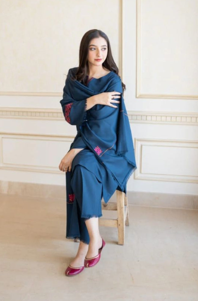 Aisling - 3PC Unstitched Dhanak Embroidered Shirt with Embroidered Dupatta and Trouser