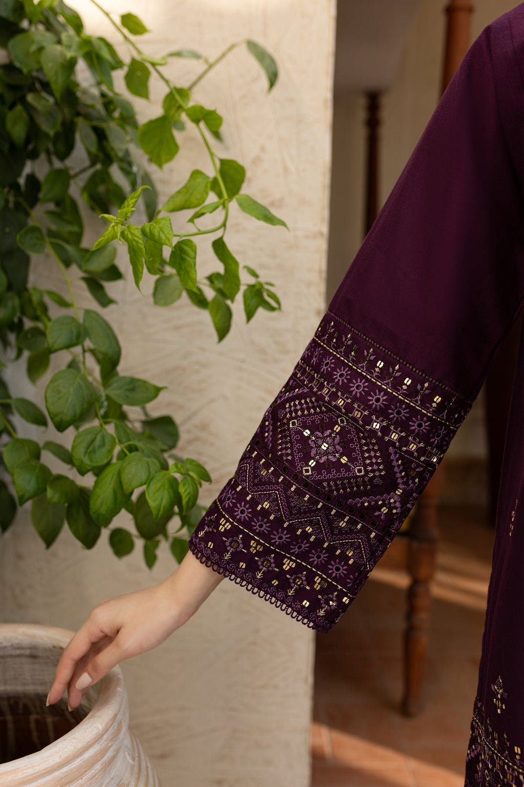 BATIK-2PC DHANAK EMBROIDERED SHIRT & EMBROIDERED TROUSER-WM-108