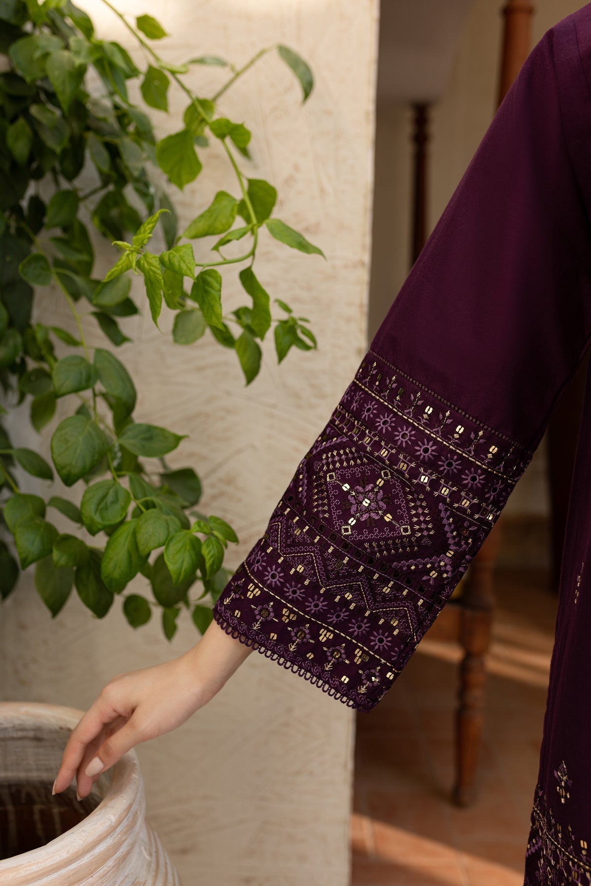 BATIK-2PC DHANAK EMBROIDERED SHIRT & EMBROIDERED TROUSER-WM-108