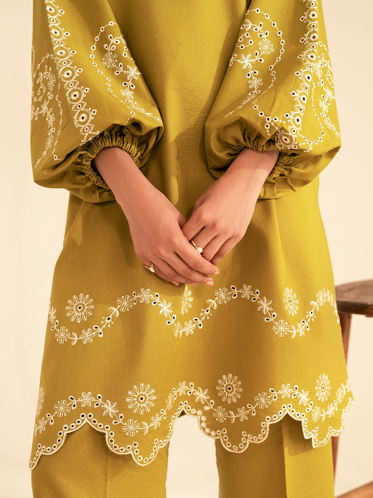 BATIK-2PC DHANAK EMBROIDRED SHIRT WITH DHANAK EMBROIDRED SLEEVES-WM-122