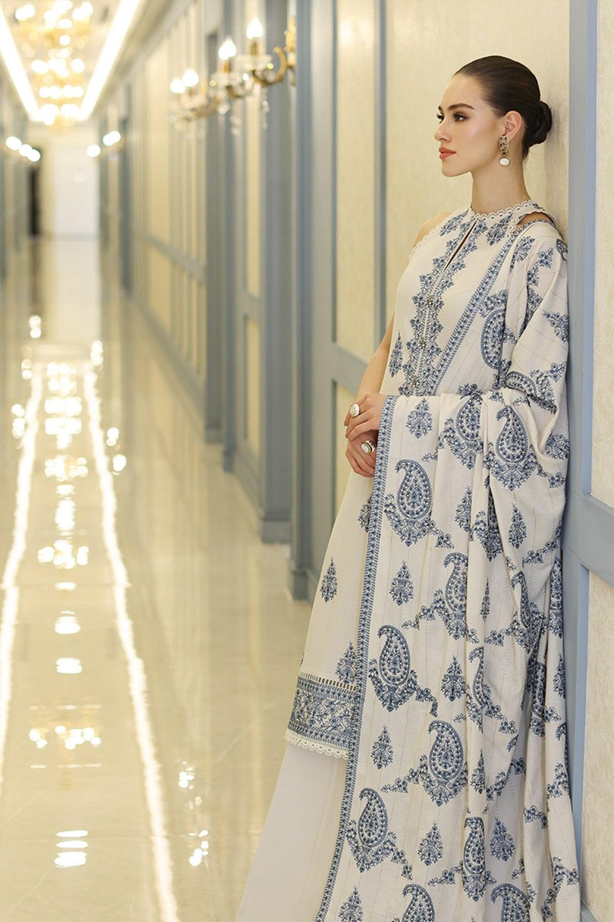 BAREEZE WINTER DHANAK UNSTITCHED 3PC WITH HEAVY EMBROIDERED SHAWL