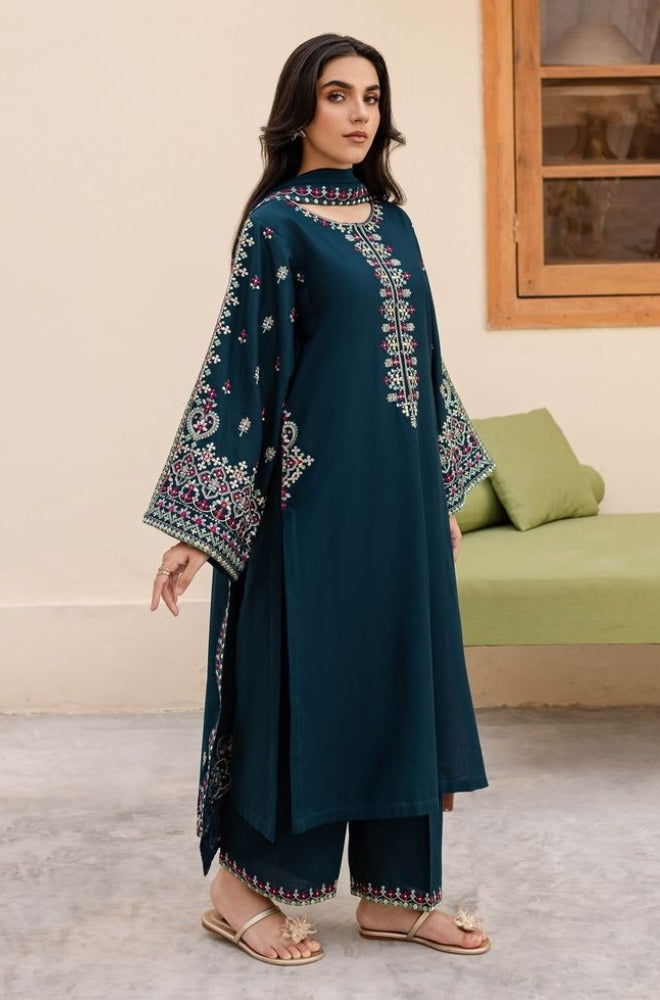 Batik - 3PC Unstitched Dhanak Embroidered Shirt with Dhanak Embroidered Dupatta and Trouser